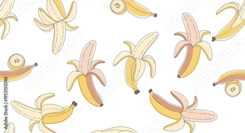 Bananas fruit yellow peeled unpeeled.