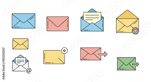 Colorful icons of mail envelopes.