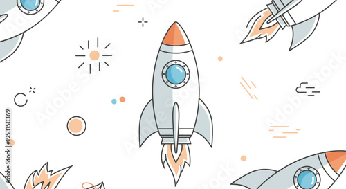 Colorful cartoon rocket ship blasting.