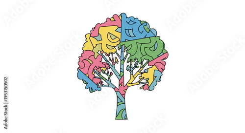 Colorful Tree with Brain Leaves.