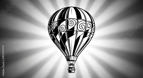 Hot Air Balloon Black White.
