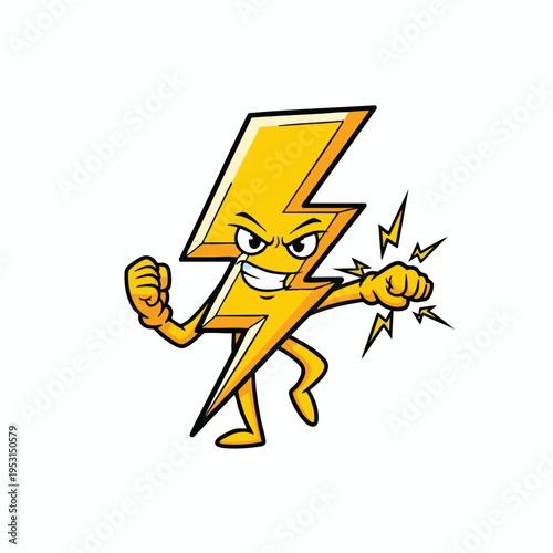 A cartoon lightning bolt character with arms and legs punching