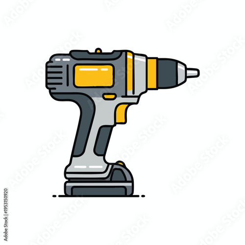 Detailed flat illustration of a cordless drill on a white background