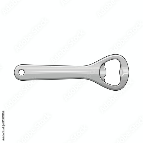 A simple metal bottle opener with a hole at one end