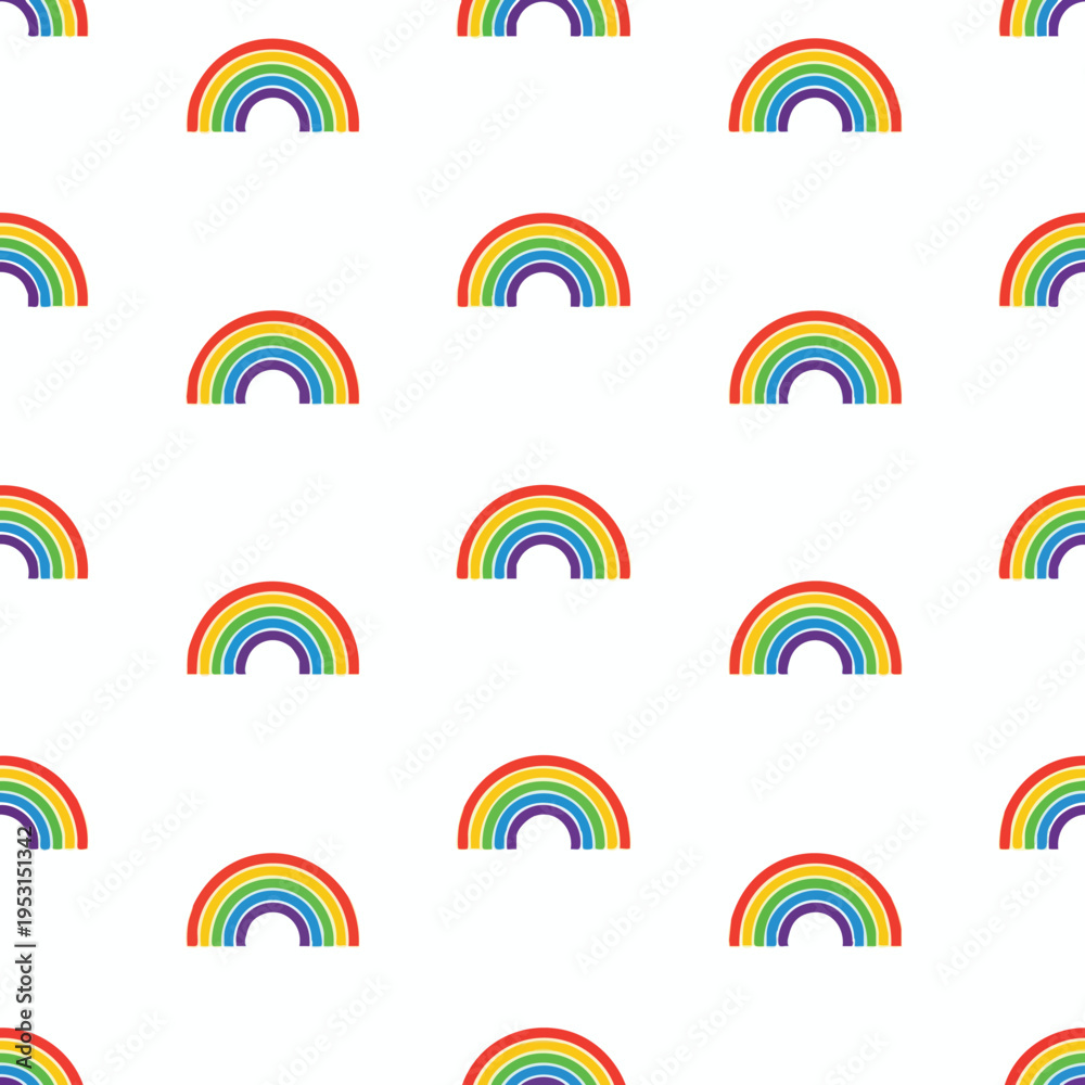 Obraz premium A seamless pattern of stylized, colorful rainbows against a white background