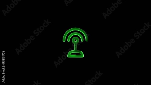 Green neon outline of a wifi router emitting signal waves on Generate title without using the word 