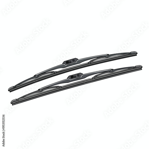 Two dark grey windshield wiper blades positioned diagonally on a white background