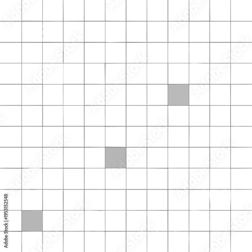 Subtle grey squares accent a monochrome grid