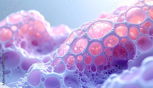 3d render of viral cells in microscopic view with glowing pink bubbles and fluid texture