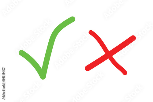 Green Check Mark and Red Cross on White Background Keywords: check mark, green, red cross, x