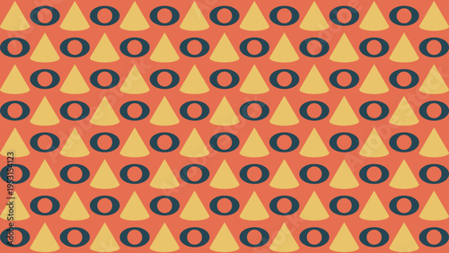 Geometric Pattern with Triangles and Circles on Orange Background
