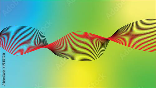 Red and Black Wavy Lines on Gradient Background abstract