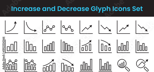 Increase and Decrease Glyph Icons Set Growth, Profit, Rate and Progression Solid Vector Icons Collection