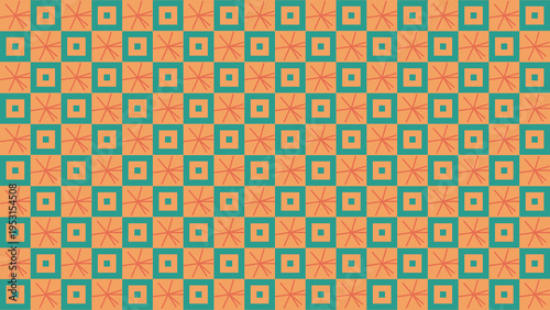 Abstract Retro Checkered Pattern with Floral Accents
