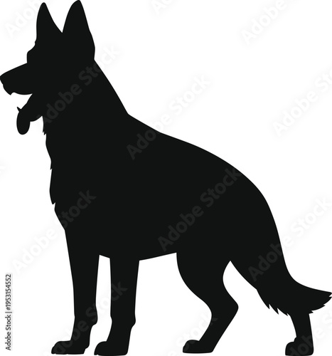Alert German Shepherd Silhouette Standing Isolated on White Background for Vector Design Guard Dog Graphics Pet Icon and K9 Breed