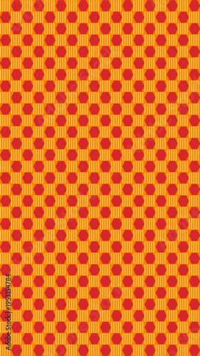 Seamless Hexagon and Circle Pattern in Orange and Red vector background