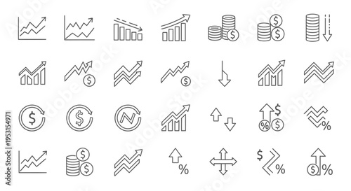 financial data analysis icons illustrating market trends stock growth and economic indicators for business presentations