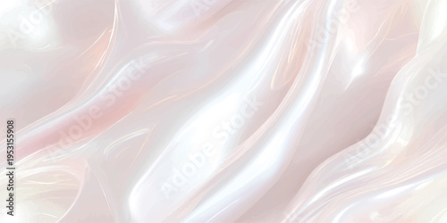 Luxurious pearlescent liquid waves seamless pattern with soft white and pink reflections for premium beauty branding