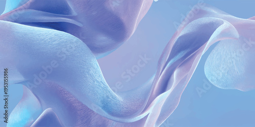 Ethereal blue and purple flowing silk waves seamless pattern with fine mesh texture for elegant fashion design.