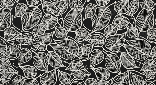 Leaves Pattern Black White.