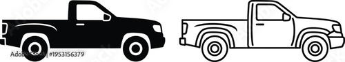 Pickup Truck Silhouette And Line Art Icon Set Vector