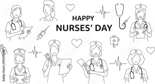 Celebrating healthcare professionals on a special nurses day with diverse characters.