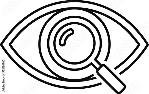 Illustration of an eye being examined with a magnifying glass for detailed inspection