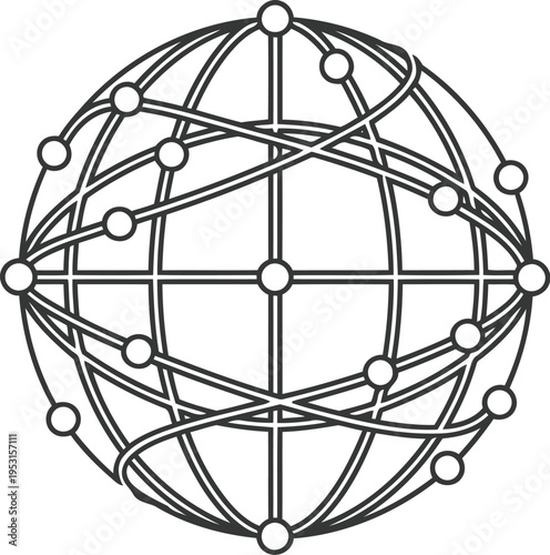 Geometric wireframe representation of a globe with interconnected lines and vertices