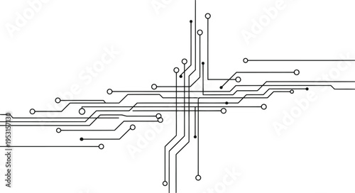 Complex schematic diagram of an abstract electronic circuit layout with multiple connections