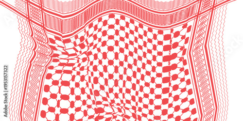 Classical keffiyeh vector pattern. Traditional Middle Eastern headdress. Arabic cotton scarf with houndstooth print and geometric motifs.