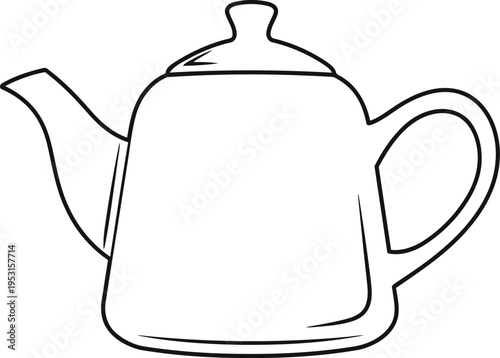 A classic illustration of a traditional teapot with a curved spout and handle.
