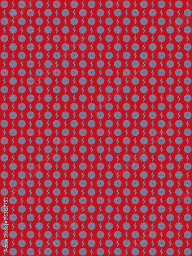 Abstract Pattern with Circles and Lightning on Red