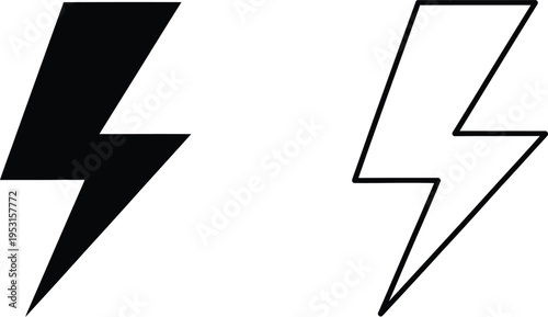 Lightning Bolt Icon Set Black And White Silhouette Vector