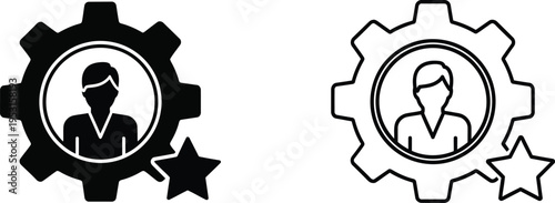 User Gear Star Icon Set for Settings and Profile Vector
