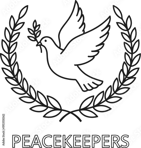 Emblem of peacekeepers featuring a dove inside a laurel wreath design.