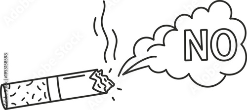 A simple illustration depicting a cigarette with smoke forming a no symbol.