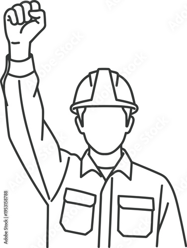 Construction worker raising fist in a show of solidarity and determination