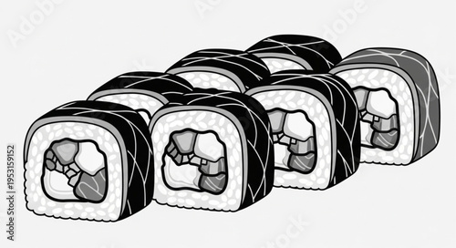 Sushi rolls with rice and filling.