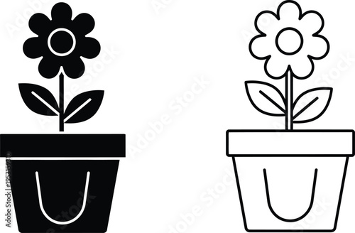 Flower Pot Icon Set Vector