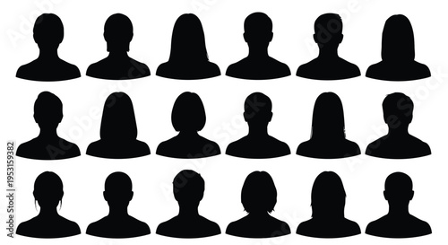 Grid of twelve diverse silhouetted human profiles in two rows of six