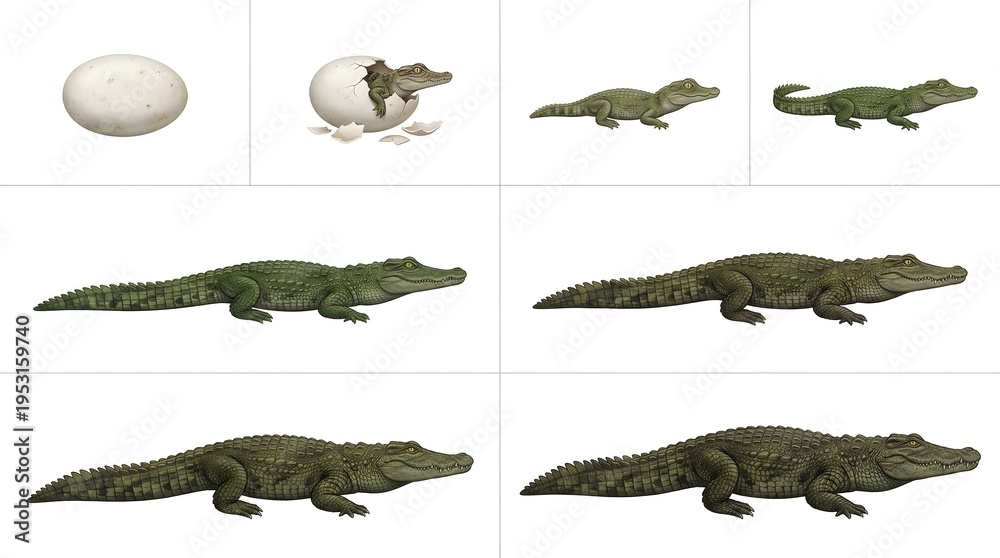 Fototapeta premium Alligator life cycle stages from egg to adult illustration