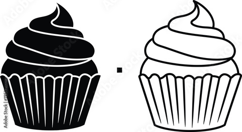 Cupcake Silhouette and Outline Icon Set Vector