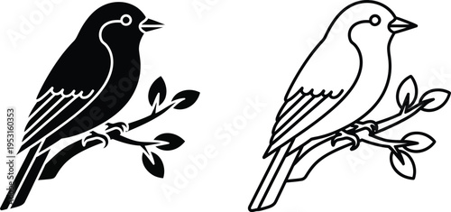 Bird on Branch Vector Icon Set Vector