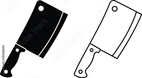 Meat Cleaver Icon Set Solid And Outline Style Vector