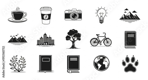 Various icons on white background.