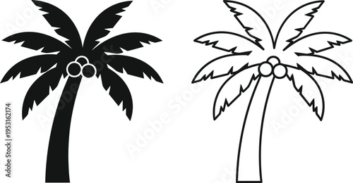 Palm Tree Silhouette and Outline Icon Set Vector