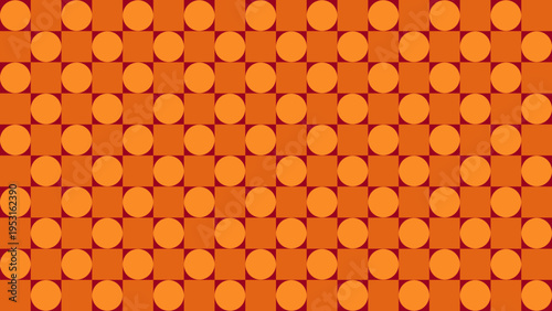 Geometric Pattern of Circles and Squares in Orange and Brown