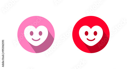 Heart smile icon with long shadow. Happy love emoji symbol