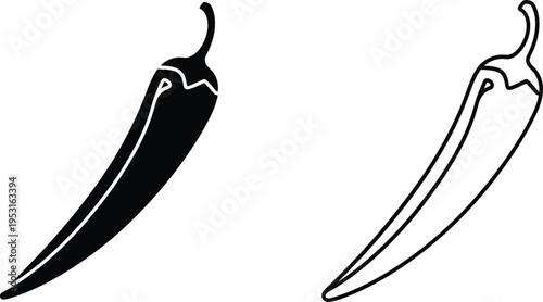 Chili Pepper Icon Set: Solid and Outline Design Vector