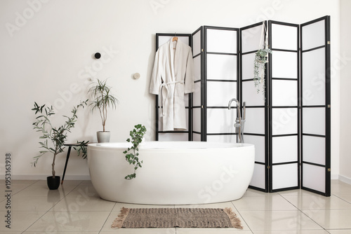 Interior of bathroom with f...